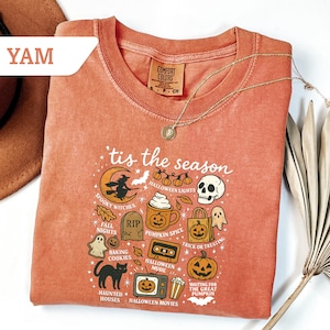 Comfort Colors® Halloween Shirt, Tis&#39; the Season, Retro Halloween Aesthetic Sweatshirt, Halloween Shirt, Pumpkin Witch Graphic Tee