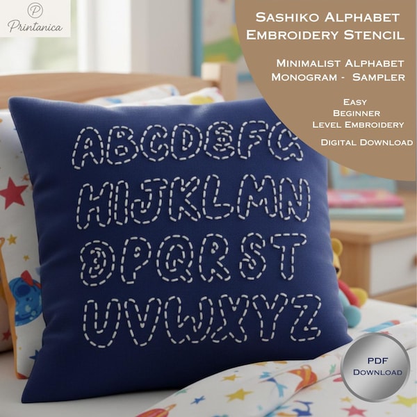 Sashiko Alphabet Embroidery Stencils - Monogram Sampler (PDF Download) - Adjustable Size