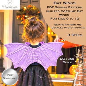 Halloween-fladdermusvingar för barn: Quiltade fladdermusvingar - PDF-mönster och fotohandledning - Snabbt och enkelt - Trygga nybörjare och uppåt