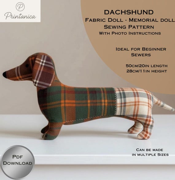 Dachshund Fabric Doll Sewing Pattern: Soft Fabric Memorial Doll (PDF Download) - Photo Tutorial in English and French