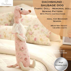 Patron de couture pour poupée teckel en tissu : peluche chien saucisse (téléchargement PDF)