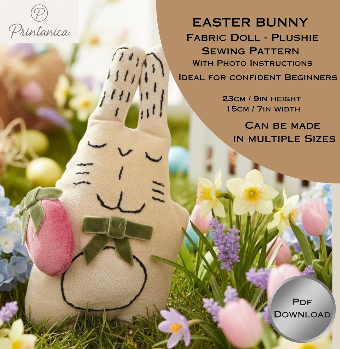 Easter Bunny Plushie Sewing Pattern: Stuffed Animal With Egg (PDF ...
