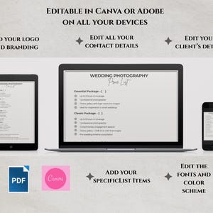 Wedding Photography Price List Template | Template Photographer Editable Price List PDF Canva | Instant Download PDF Canva