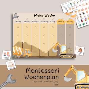 Weekly planner for children, Montessori, routine plan for children, daily schedule, digital download/print, weekly planner (construction site), routine cards