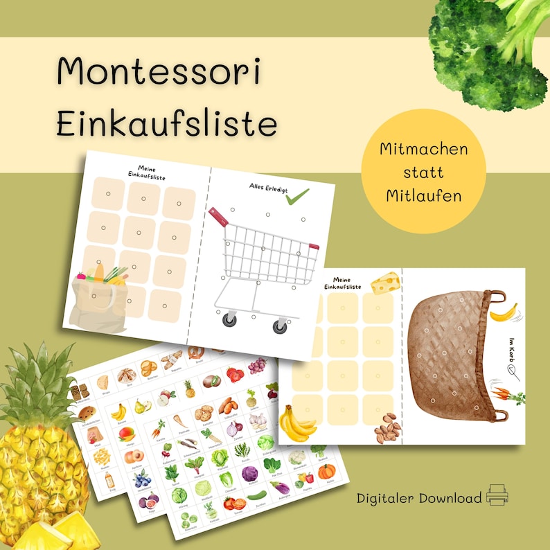 Printable Shopping List and Food Cards for Children, Montessori ...