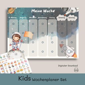 Planejador semanal para crianças, plano semanal para espaço, plano semanal Montessori, plano de rotina para crianças, visão geral semanal para famílias, planejador de atividades para crianças