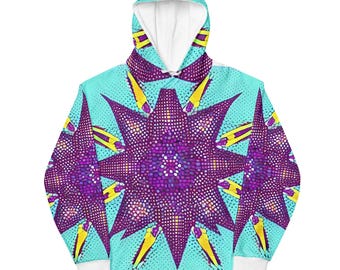 Mosaic Star Unisex Hoodie – All-Over Print Sweatshirt, Sizes XS-3XL, Eco-Friendly Fashion for Everyone