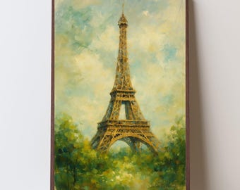 Torre Eiffel - Arte de parede para impressão - Estilo de pintura a óleo de Paris - Download digital - Decoração francesa, paisagem romântica elegante para decoração de casa
