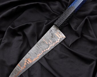 13 "Handgeschmiedetes Kupfer Damast Kochmesser | Bienenwaben-Harz-Griff | Benutzerdefiniertes Küchenmesser Geschenk