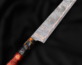 Handmade Copper Damascus Chef Knife – Artisan Kitchen Knife with Colorful Handle