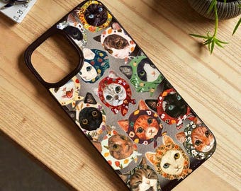 Kolorowy przezroczysty futerał na iPhone'a z motywem kota do modeli iPhone 11–17 Pro Max Plus Mini
