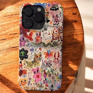Funda para iPhone con dibujos de animales: bonita funda con grafiti para iPhone 16, 15, 14, 13, Pro Max, 12, 11, X, XS, 8 y 7 (acrílico transparente)