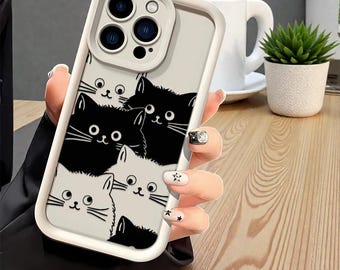 Silikonowe etui na iPhone'a z motywem szkicu czarnego kota – ochronne, dopasowane