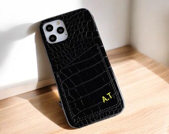 Niestandardowe etui na iPhone'a ze skóry krokodyla z uchwytem na karty