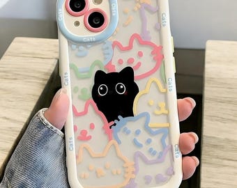 Etui na iPhone'a z uroczym kotkiem – miękkie silikonowe etui ze zwierzątkiem na iPhone'a 16 15 14 13 12 11 Pro Max XR X XS 8 7 Plus SE 15Pro 13Pro