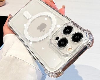 Luksusowe, przezroczyste etui MagSafe odporne na wstrząsy – przezroczysta magnetyczna osłona z funkcją ładowania bezprzewodowego do iPhone'a 16 15 14 13 12 11 Pro/Max/Plus