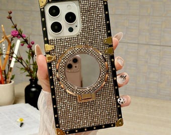 Luksusowe, błyszczące etui na Samsunga Galaxy z uchwytem na pierścień i lusterko