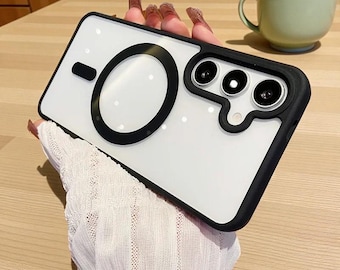 Luksusowe, przezroczyste etui magnetyczne MagSafe do Samsung Galaxy S25, S24, S23, S22 Plus Ultra FE, wstrząsoodporne etui z funkcją ładowania bezprzewodowego