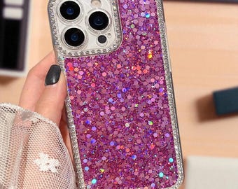 Tęczowe, błyszczące etui na iPhone'a z kryształkami – wstrząsoodporne, błyszczące etui