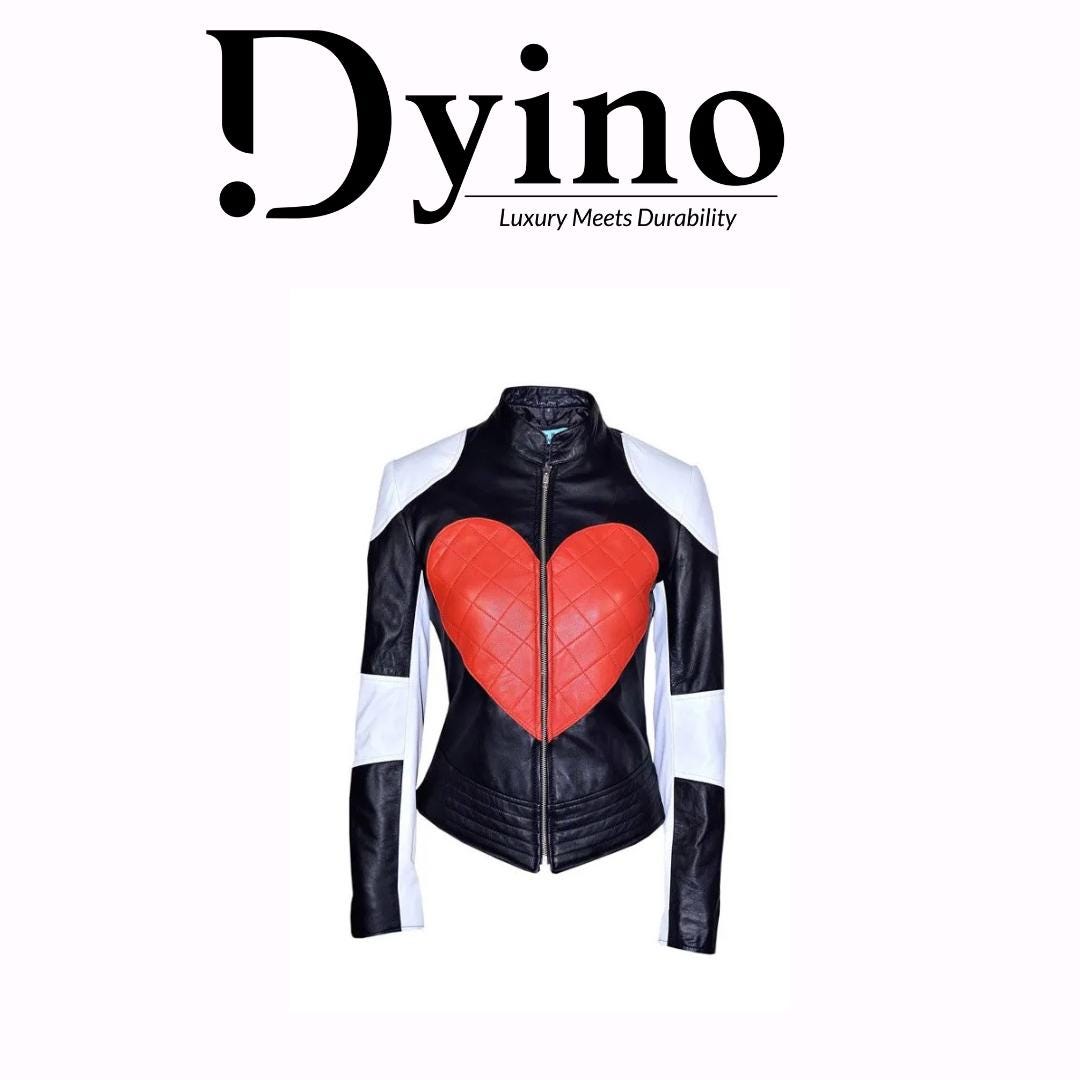 Chaqueta de cuero estilo motero con corazón negro elegante para