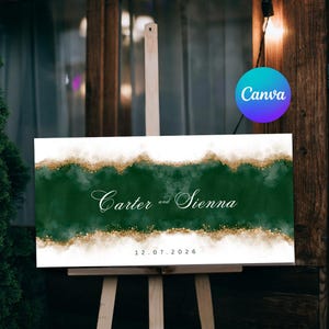 Emerald Green and Gold Wedding Welcome Sign | Elegant Editable Welcome Poster | Printable Wedding Decor | Template Canva