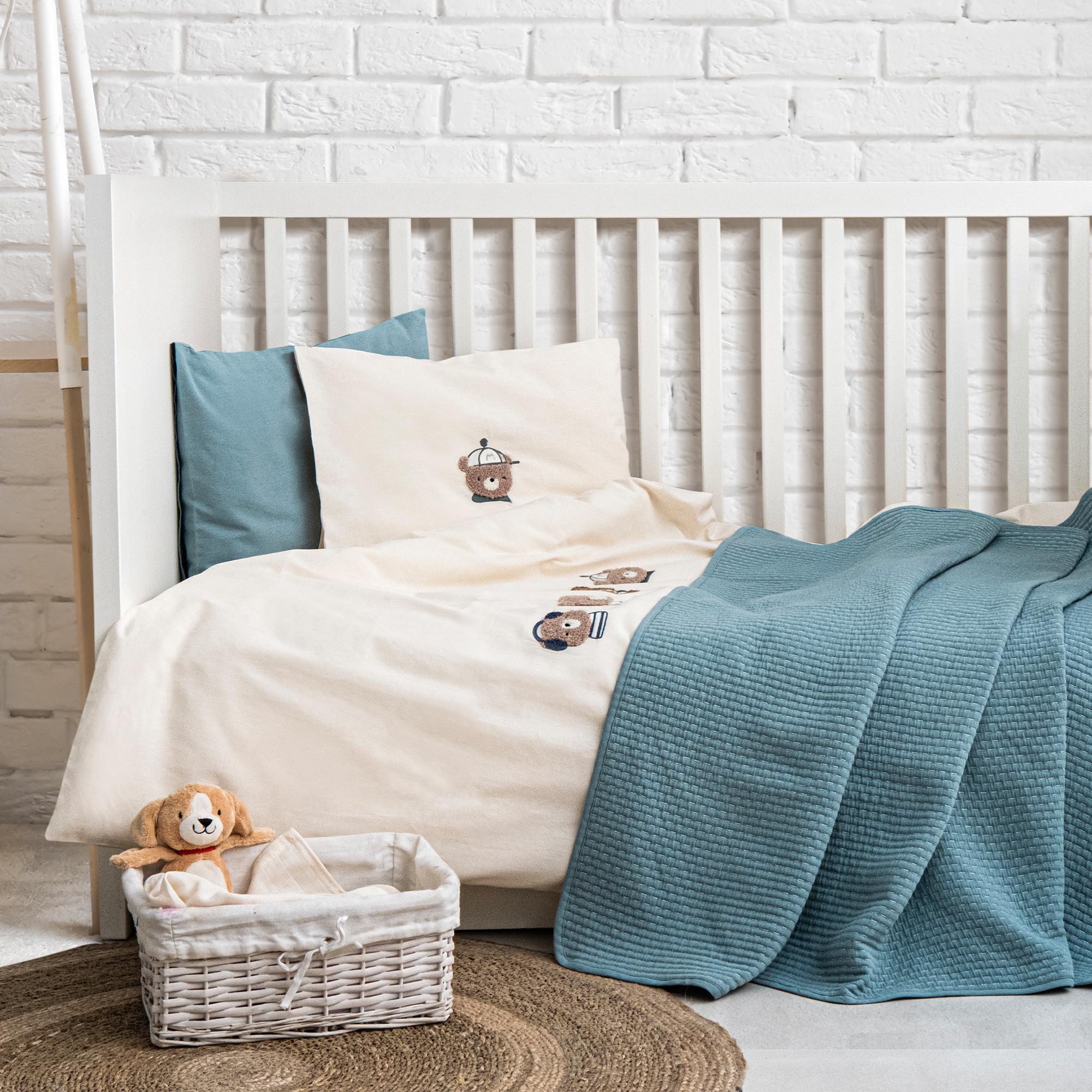 Juego de ropa de cama para bebé de algodón orgánico: osito de