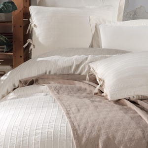 Boho Turkish Cotton Duvet Cover Set: Queen/King Bedding with Ribbon-Tie Pillowcases