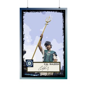Poster de style carte de baseball Cal Raleigh - Art mural Mariners Catcher - Impression de sport rétro pour les fans et les collectionneurs