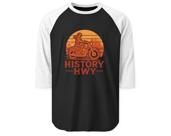 Vintage Motorcycle History Hwy Raglan Shirt, Unisex Top, Gift for Bikers, Motorcycle Lovers Tee, Casual Style, Retro Gift