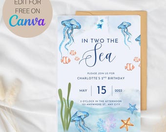 Under the Sea 2nd Birthday Invitation: Editable Canva Template (Digital Download)