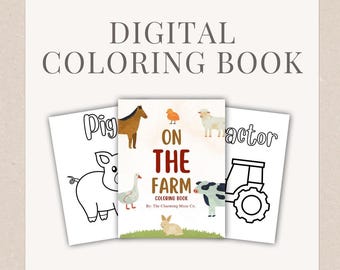 Digital Downloadable Farm Themed Coloring Book for Kids and Adults