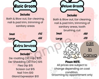 Dog Grooming Price Chart