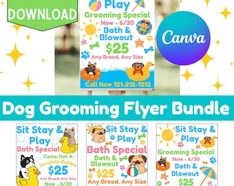 EDITABLE Dog Grooming Bundle -Perfect for Pet Groomers, Dog Grooming flyer, Dog Groomer Flyer, Dog Groomer, Pet Service Flyer Bundle