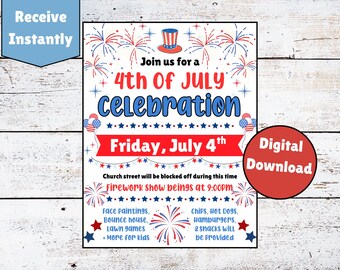 4th of July Neighborhood Party Invite, Printable, Bbq Picnic Summer Party, Patriotic, Memorial Day Flyer, INSTANT DOWNLOAD, EDITABLE