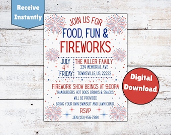 4th of July Neighborhood Party Invite, Printable, Bbq Picnic Summer Party, Patriotic, Memorial Day Flyer, INSTANT DOWNLOAD, EDITABLE