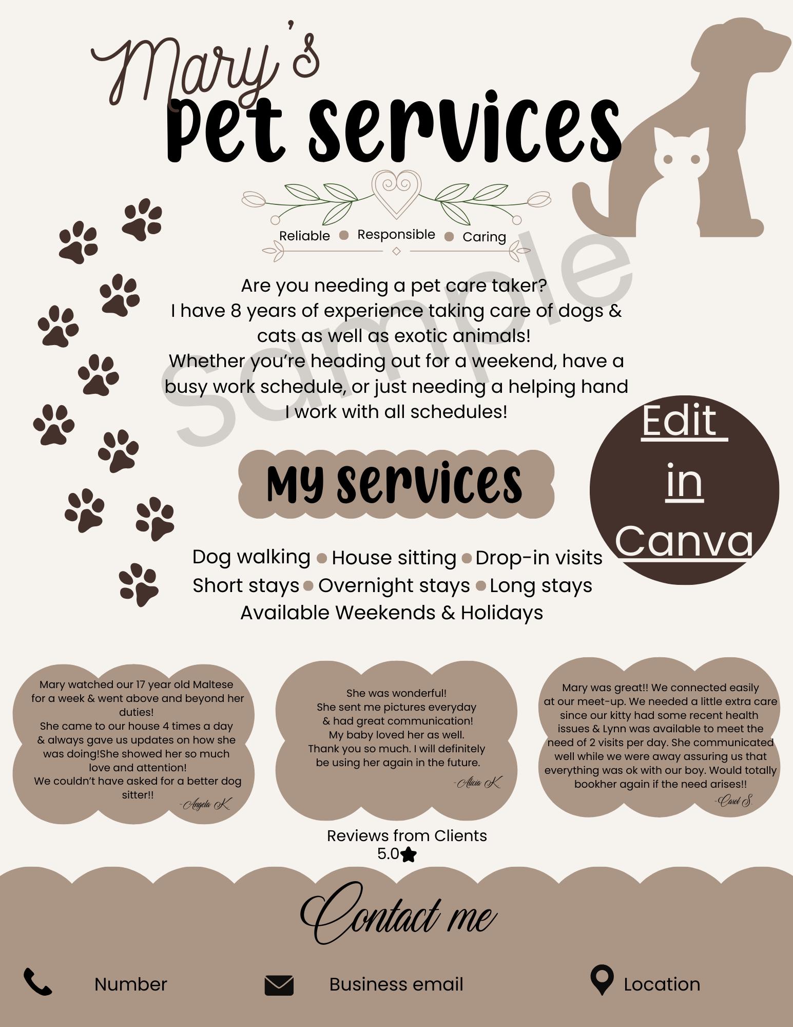 Dog Walking Flyer: Pet Sitter Template (Digital Download)
