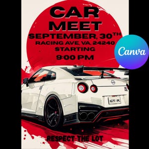 Car Show Flyer Template - Customizable Design for Meetups, For Car Shows, Car Meets Ups, Car Events & More ! Fully Editable Template!
