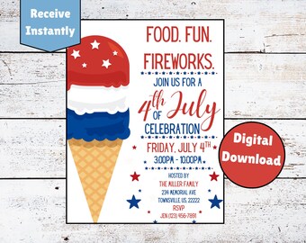4th of July Neighborhood Party Invite, Printable, Bbq Picnic Summer Party, Patriotic, Memorial Day Flyer, INSTANT DOWNLOAD, EDITABLE