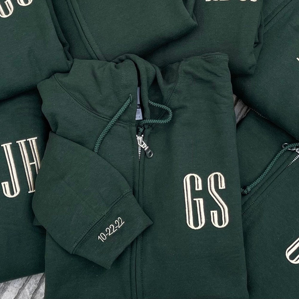 Shirtless Style Wedding Date Gift - Embroidered Hoodie, Monogram Hoodie, Bride Zip Up Hoodie, Wedding Hoodie, Anniversary Hoodie, Personalized Hoodie