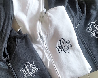 Personalized Embroidered Monogrammed Hoodie, Bridal Party Sweatshirts, Custom Wedding Gift, Morning of Wedding Outfit, Bridesmaid T Shirts