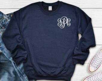 Embroidered Monogram Initials Sweatshirt, Monogram Crewneck Pullover, Christmas Gifts for Her, Personalized Sweatshirt, Monogrammed Hoodie