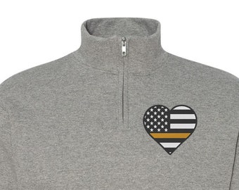 POLICE DISPATCHER GIFT - Police Dispatch, Dispatch Gifts, Dispatcher Flag, Thin Gold Line, Thin Yellow Line, Quarter Zip Up Sweatshirt
