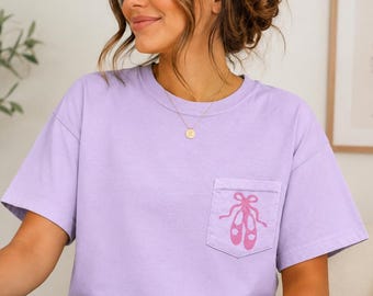 Ballet Slippers Pocket Tee, Embroidered Ballet Shirt, Dance Lover Gift, Ballerina Pocket T-Shirt, Cute Balletcore Top