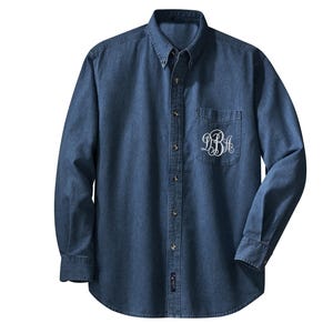DENIM BRIDESMAID SHIRTS - Monogram Denim Shirt, Monogram Button Down, Denim Button Down, Getting Ready Shirts, Bridesmaid Gifts, Embroidered