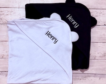 Toalla con capucha personalizada para bebé con orejas / Toalla de baño para niño pequeño con nombre personalizado / Regalo para baby shower / Toalla suave de felpa