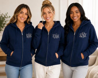 MONOGRAM PERSONALIZED HOODIES, Monogrammed Sweatshirt, Custom Girls Embroidered Hoodie, Zip Up Bridesmaid Hoodies, Bridesmaid T Shirts