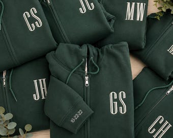 WEDDING DATE GIFT - Embroidered Hoodie, Monogram Hoodie, Bride Zip Up Hoodie, Wedding Hoodie, Anniversary Hoodie, Personalized Hoodie