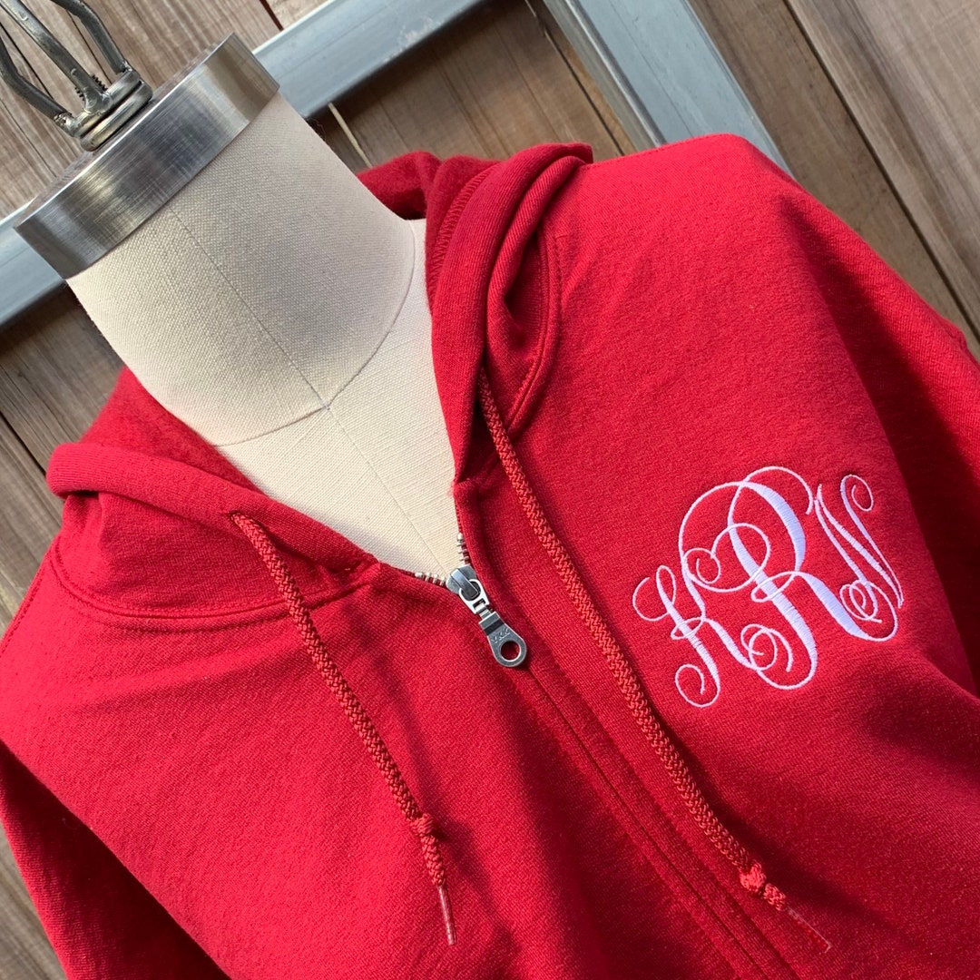 Embroidered Monogram Initials Sweatshirt, Monogrammed Zip-up Sweater ...