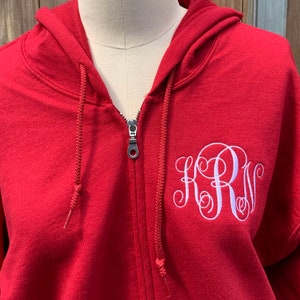 Embroidered Monogram Initials Sweatshirt, Monogrammed Zip-up Sweater ...