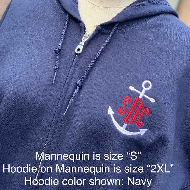 NAUTICAL MONOGRAM HOODIE Embroidered Monogrammed Anchor Zip Etsy